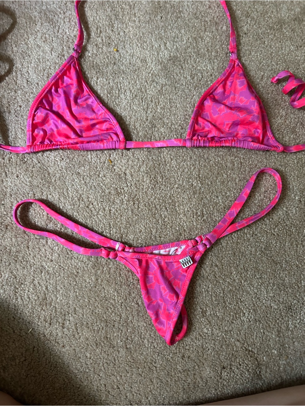 Vintage Wicked Weasel Spring Break Hot Pink Triangle Bikini Set medium